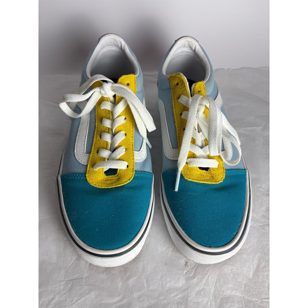Vans Old Skool Teal Blue Yellow Pink Suede Canvas Sneakers Shoes Size 8.5